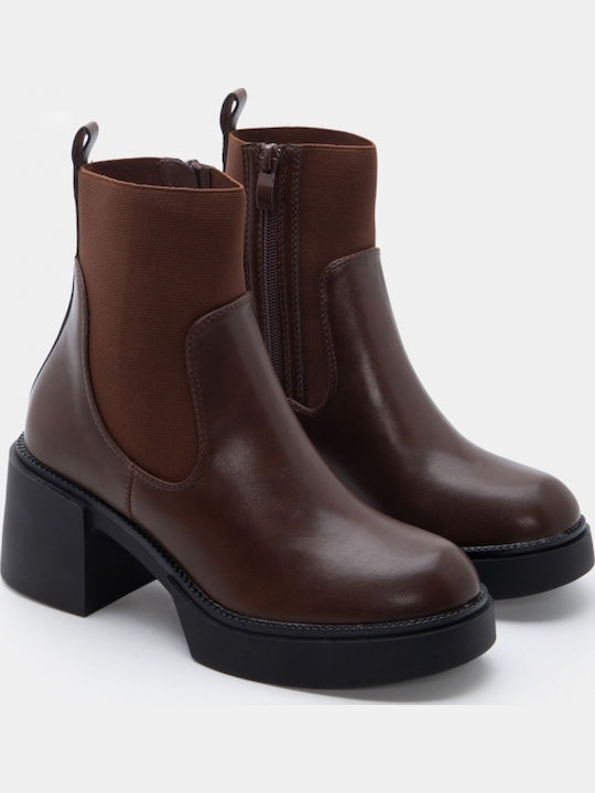 Wildleder Damen Chelsea-Stiefel mit mittlerem Absatz Braun