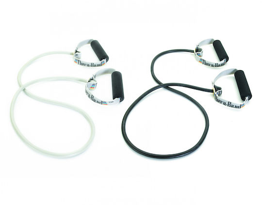 Thera-Band Bandă de rezistență pentru exerciții Gymtube Foarte Dur cu mânere Argintiu 1.40m