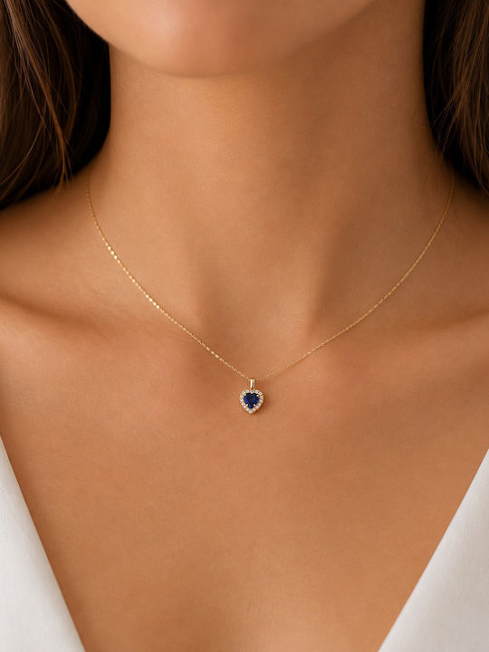 Ioannis Kosmima Herz Halskette aus 9K Gold mit Blau Zirkon Ioannis Kosmima Herz Halskette aus 9K Gold mit Blau Zirkon