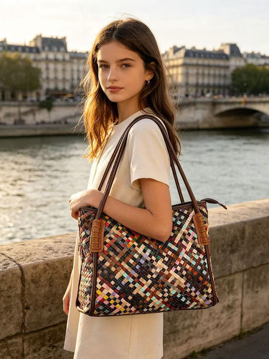 Geantă Tote De Piele Multicoloră Pentru Damă