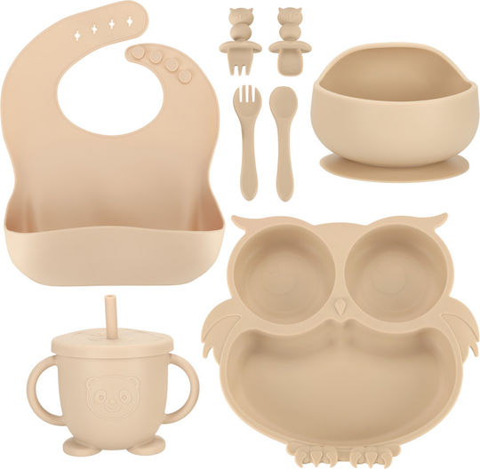 ikonka Silicone Feeding Set with Anti-Slip Base Beige 6 pcs
