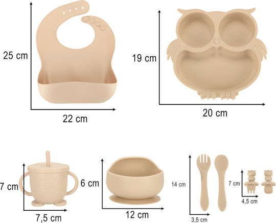 ikonka Silicone Feeding Set with Anti-Slip Base Beige 6 pcs