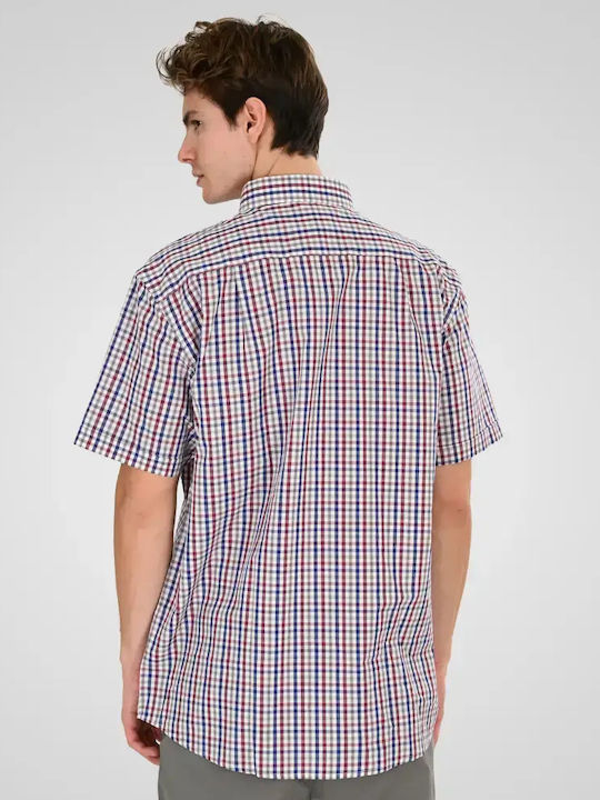 Short Sleeve Denim Shirt in Regular Fit Checked Red-Indigo
