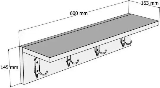 Agățătoare de perete cu 4 compartimente maro 60x15x16cm