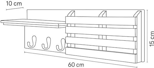 Wall Hanger Metal 3 Hooks Grey 60x10x15cm