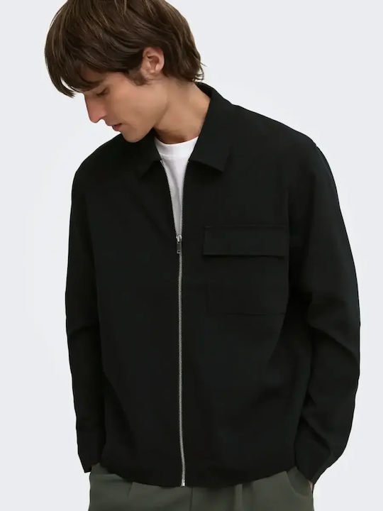 Langärmeliges Overshirt Schwarz