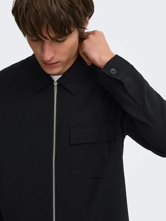 Langärmeliges Overshirt Schwarz