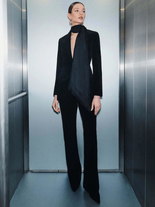 Women's Velvet Trousers in Slim Fit Black
