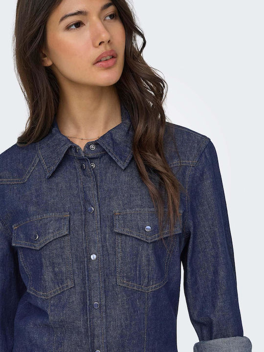 Long Sleeve Women's Denim Shirt Blue