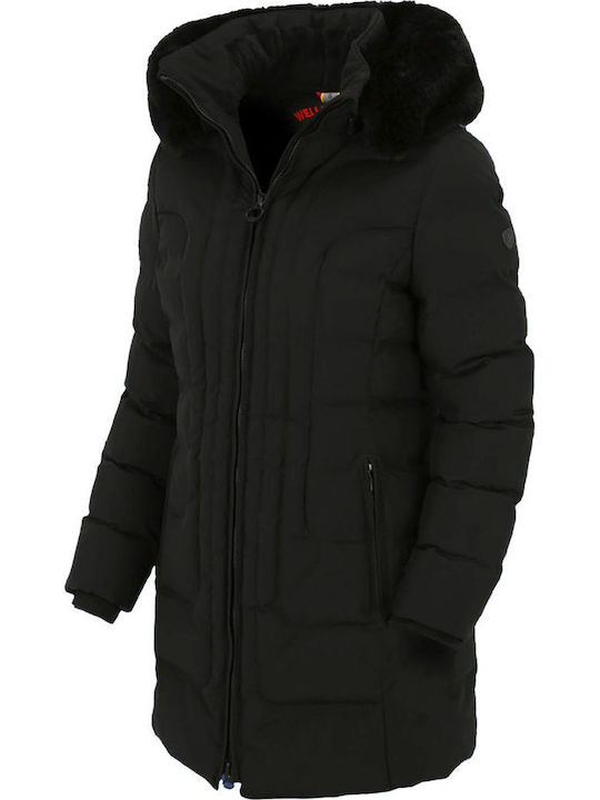 Belvitesse Long Women's Puffer Jacket for Winter Black