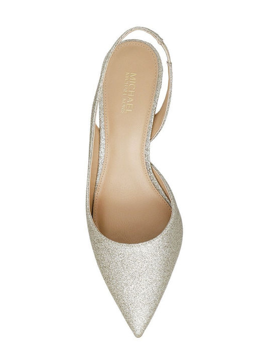 Alina Leather Heels with Mid Heel Gold