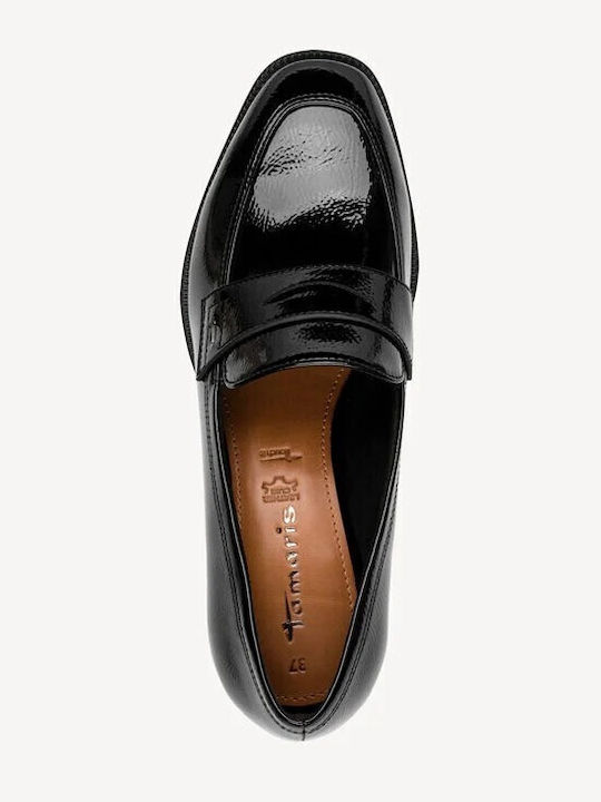 Leder Spitze Zehen Pumps mit niedrigem Absatz Schwarz
