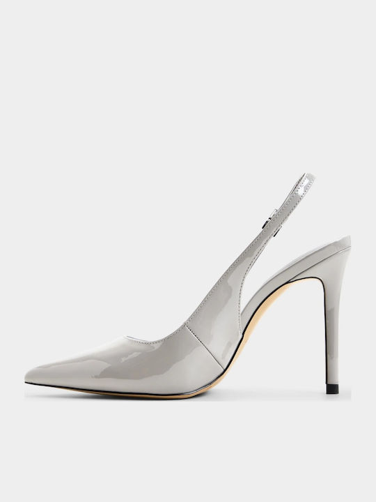 Pointed Toe Heels In Patent Leather With High Grey Heel