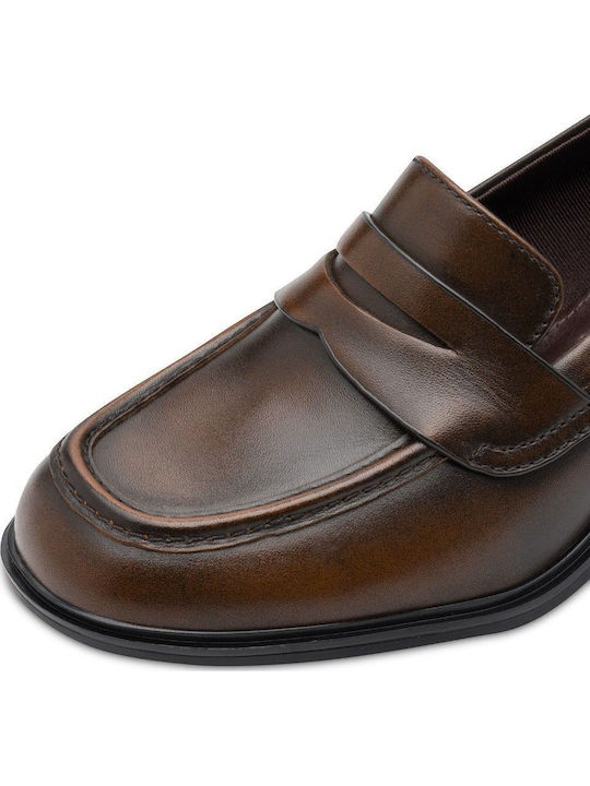 Leather Pointed Toe Heels with Mid Heel Brown
