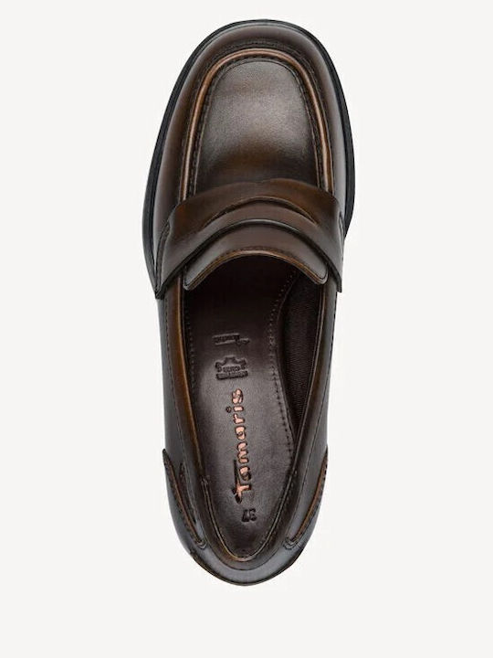Leather Pointed Toe Heels with Mid Heel Brown