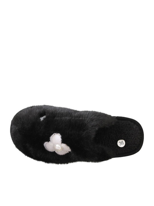 Winter Women's Slippers with Fur Black