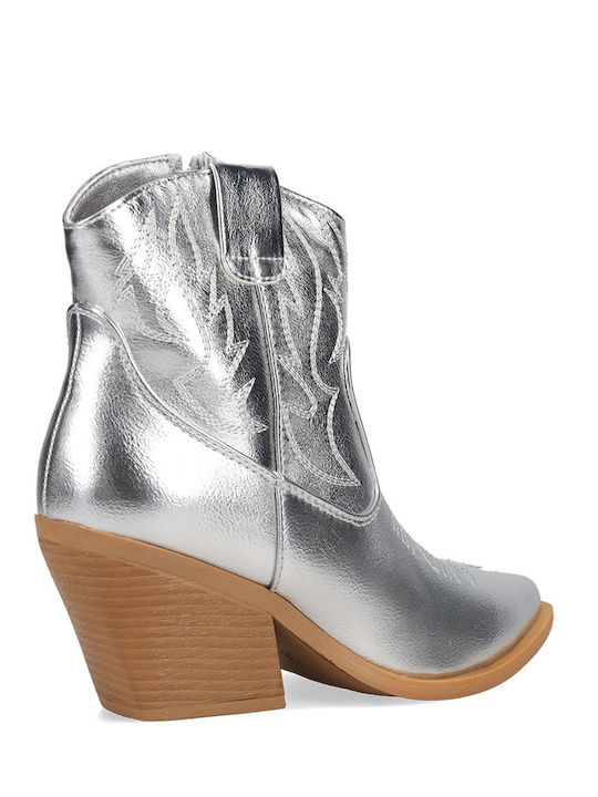 Stiefeletten Damen Silber Cowboy mit Reißverschluss