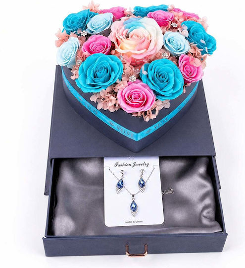 Set Premium 15 Trandafiri Săpun Hortensie Criogenată Bijuterii Cutie Inimă Sertar Plexiglas