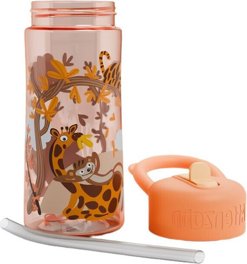 Affenzahn Plastic Kids Water Bottle with Straw Non Spill Orange 430ml