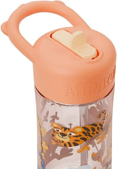 Affenzahn Plastic Kids Water Bottle with Straw Non Spill Orange 430ml