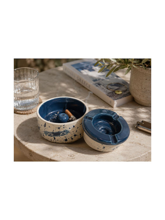 Aschenbecher Keramik Handgefertigt Winddicht Marilia 13cm Weiß Blau Aschenbecher Keramik Handgefertigt Winddicht Marilia 13cm Weiß Blau