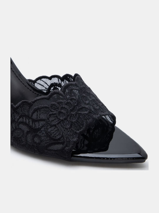 Damen Pantoletten aus Lackleder mit Hoch Absatz in Schwarz Farbe