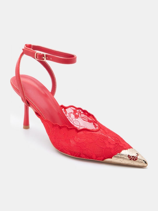 Spitze Pumps mit Riemen & Hohem Absatz Rote