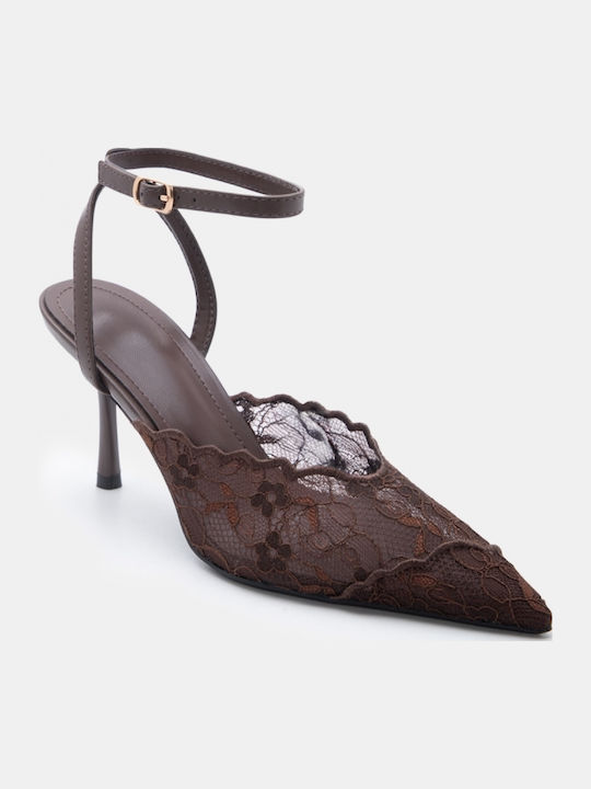 Spitze Zehe Pumps mit Riemen & Hohem Absatz Braun