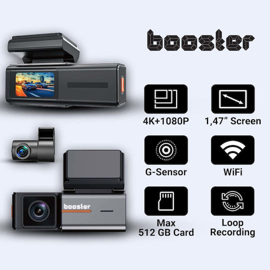 Booster SafeDrive Pro Cameră DVR Auto 4K cu Ecran 1.47" Wi-Fi, GPS