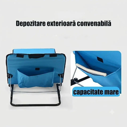 Blue Foldable Steel Beach Sunbed with Pillow 145x50cm
