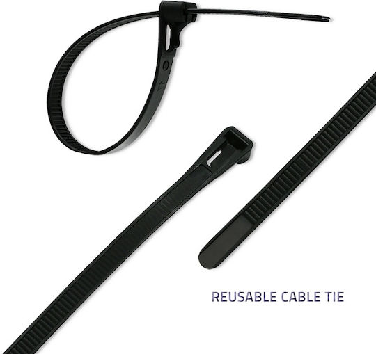 Cleme de cablu reutilizabile cu autoblocare Qoltec 7.2 × 150 mm rezistente la UV din nylon negru