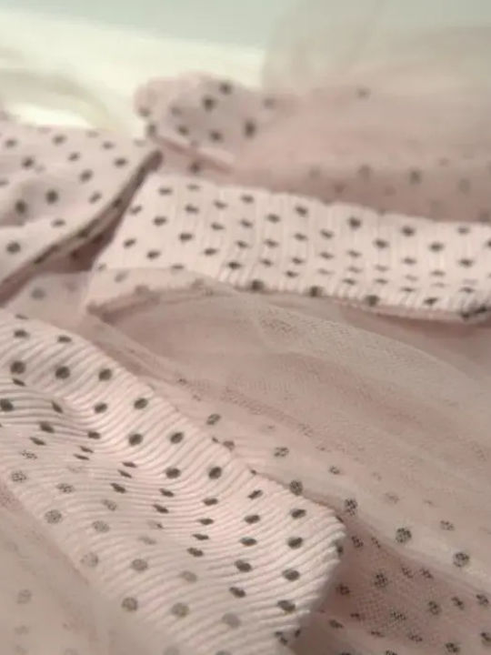 Salopetă Pentru Fete Cu Buline Set cu Bluză Alb, Roz