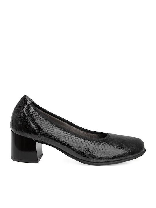 Leder Pumps mit Mittelhohem Absatz Schwarz