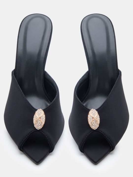 Satin Mules With High Heel In Black Colour