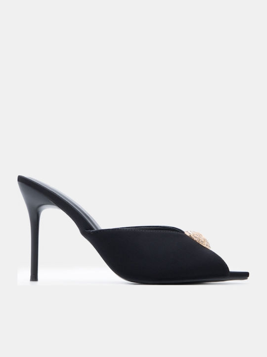 Satin Mules With High Heel In Black Colour