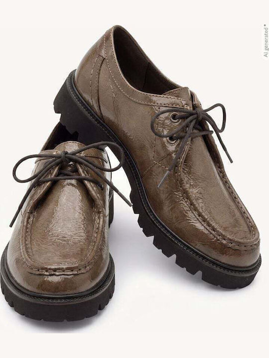 Women's Patent Leather Oxfords in Grey Colour