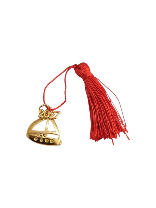 Kalliopi Silver Handmade Hanging New Year's Lucky Charm Boat Gold 2027 2x2cm