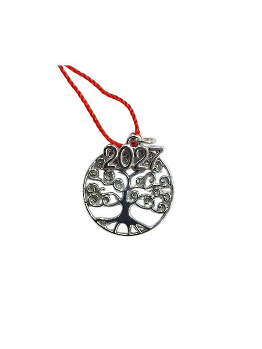Kalliopi Silver Handmade Hanging New Year's Lucky Charm Little Silver Tree 2027 3x3cm