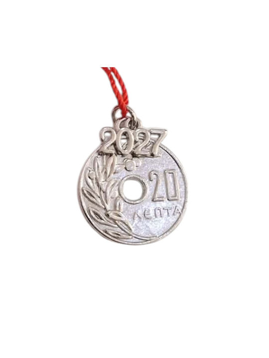 Kalliopi Silver Handmade Hanging Constantinato Silver New Year's Lucky Charm 2027 2.5x2.5cm
