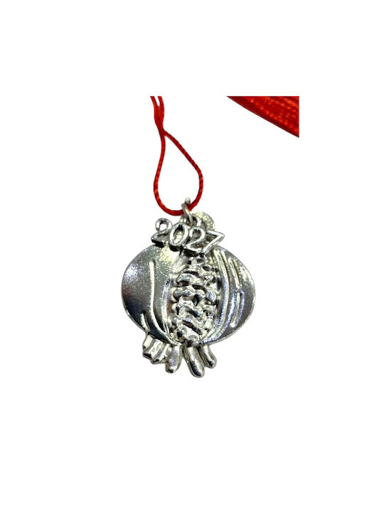 Kalliopi Silver Handmade Hanging New Year's Lucky Charm Pomegranate Silver 2027 2.6x3.2cm