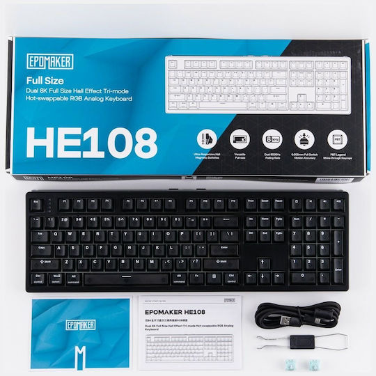 Epomaker HE108 Безжична Hall Effect Гейминг Клавиатура с Магнитни Управления и RGB Осветление Английски (САЩ)