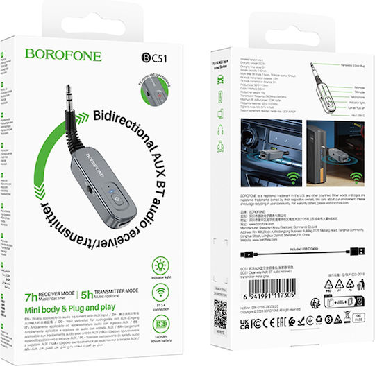 Borofone Bc51 Clear Way Aux Audio Bluetooth-Empfänger Grau