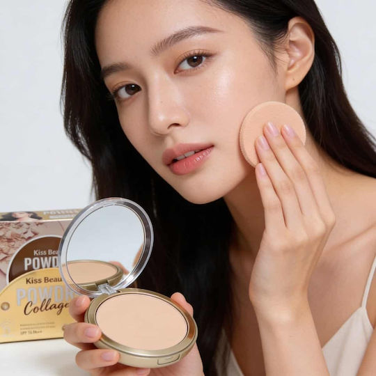 Pudră de colagen cu oglindă și burete inclus Kiss Beauty 19 g