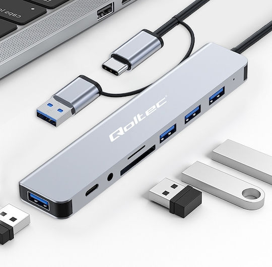 Qoltec Card Reader USB 3.0 USB 2.0 Thunderbolt 3 Type-C for SD/microSD