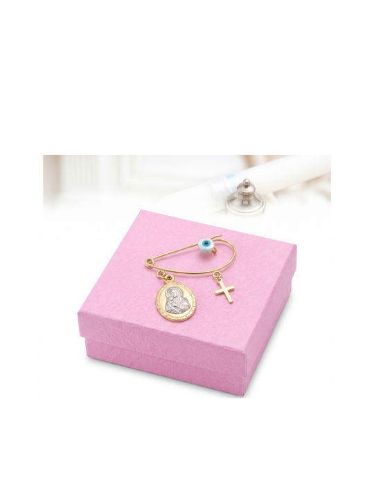Kinder Sicherheitsnadel-Anhänger aus 9K Gold mit Kreuz