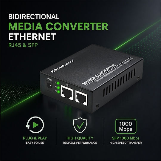 Qoltec Двунаправлен Етернет Медиен Конвертор Суич 2x RJ45 2x SFP 1000 Mb/s 5 V