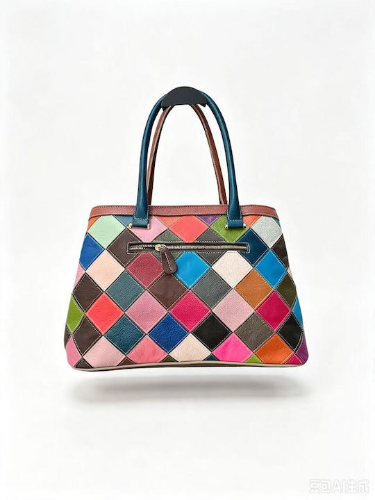 Leder Damen Tote Tasche Mehrfarbig