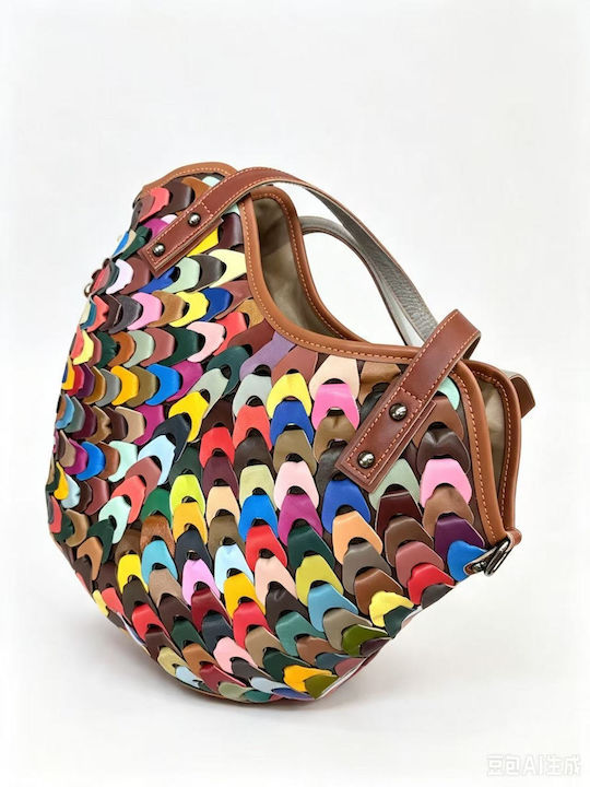 Leder Damen Tote Tasche Mehrfarbig