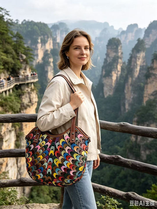 Leder Damen Tote Tasche Mehrfarbig