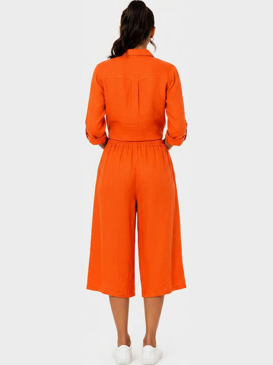 Damen Zip-Culottes mit Gummiband in Lose Passform Orange 22097-Orange